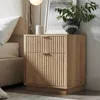 23'' Fluted Nightstand Set of 2 with Charging Station, Large 2 Drawer Bedside Table, Modern End Table with Storage, Mid Century 2