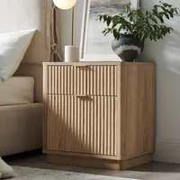 23'' Fluted Nightstand Set of 2 with Charging Station, Large 2 Drawer Bedside Table, Modern End Table with Storage, Mid Century 2