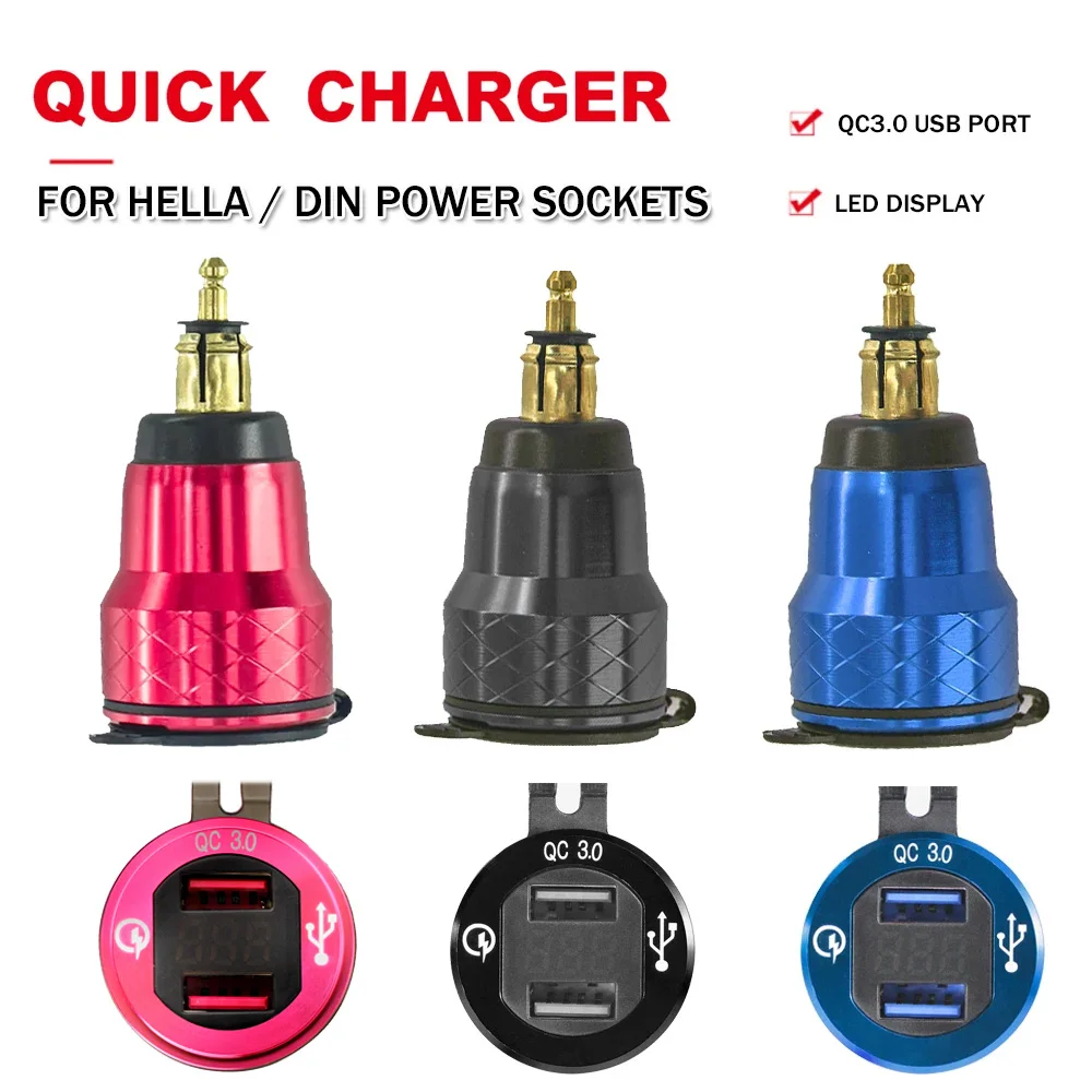 For BMW R1250GS LC F850GS R1200GS/RT F750GS 2022 DIN Hella Dual USB Motorcycle Charger Plug Socket Cigarette Lighter Adapter LED