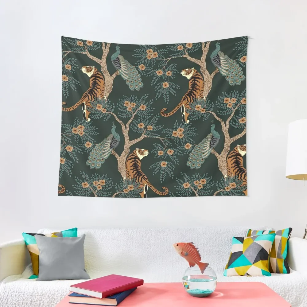 

Vintage tiger and peacock in the jungle Tapestry Decoration For Bedroom Room Decor For Girls Wall Hanging Wall Carpet Tapestry
