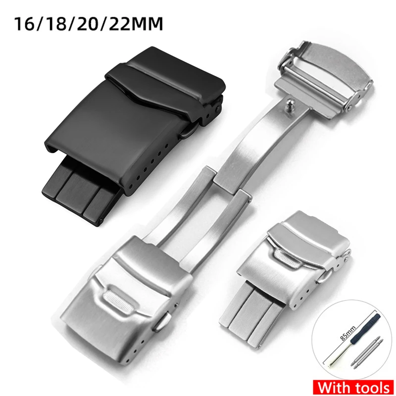 Watch Buckle 316 Solid Stainless Steel Band Folding Buckle 16/18/20/22mm Double Push Butterfly Safety Clasp For Seiko