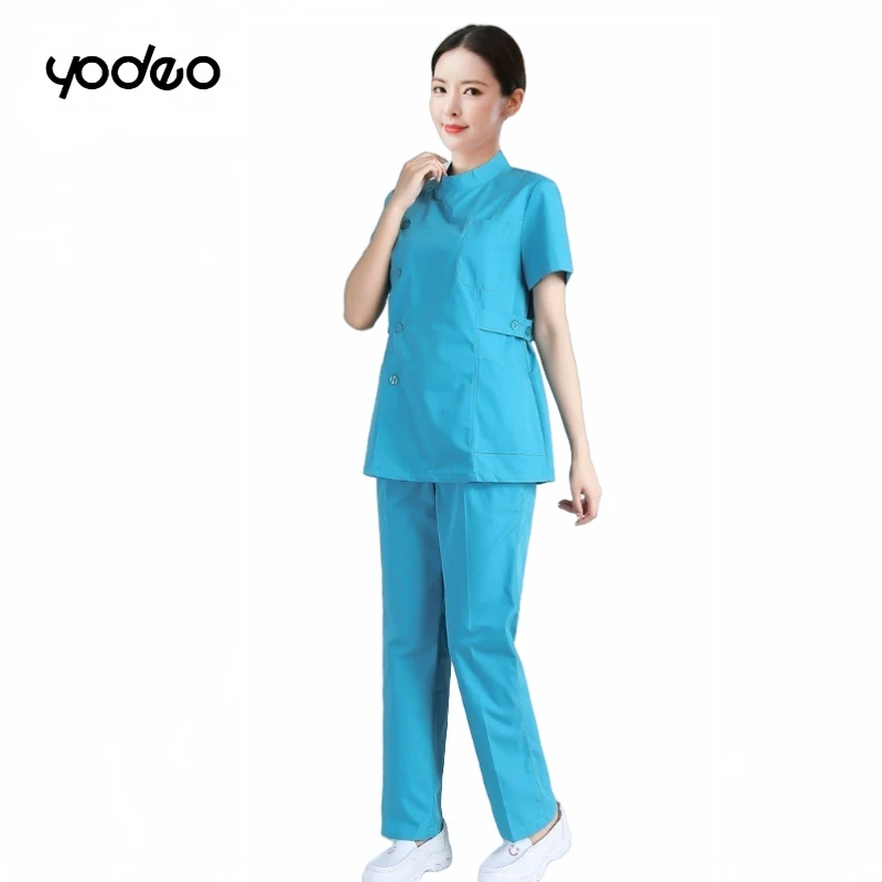 Medical nurse standing collar summer short sleeved beauty salon nurse clothes long sleeved slim fit medical staff work clothes