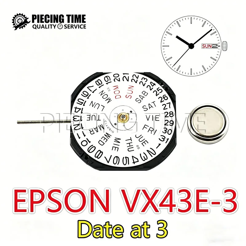  일본산 VX43E-3 쿼츠 시계 무브먼트 |   3핸드, 데이데이트 기능(3시 방향) |   영어/스페인어 표시