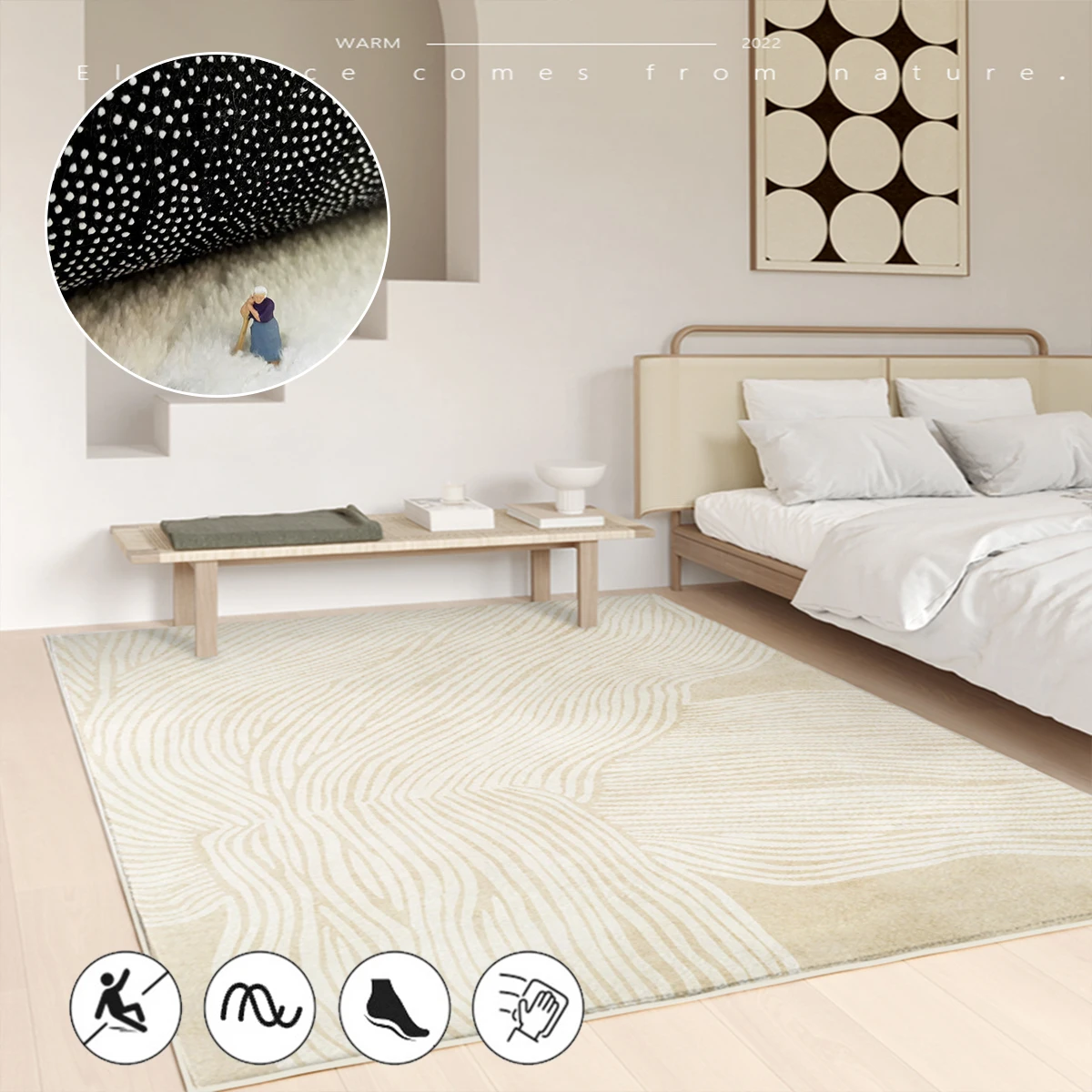 Modern Thickened Cashmere Rugs for Bedroom Decor Strip Bedside Carpet