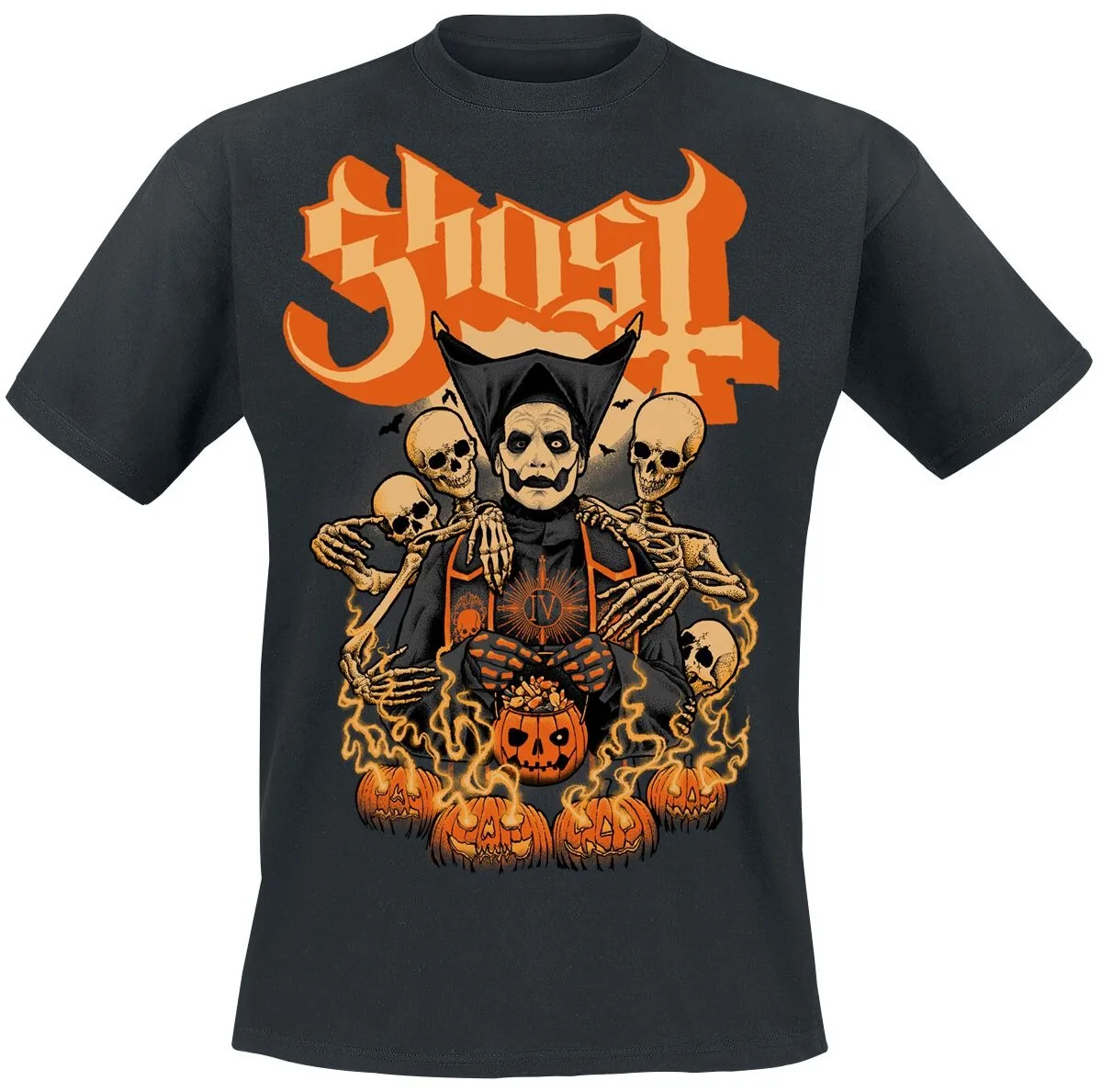Ghost Band Halloween-T-Shirt mit Skelett-Kürbis-Print, 100 % Baumwolle, lässiges neutrales T-Shirt, Heavy-Metal-Streetwear für Männer und Frauen