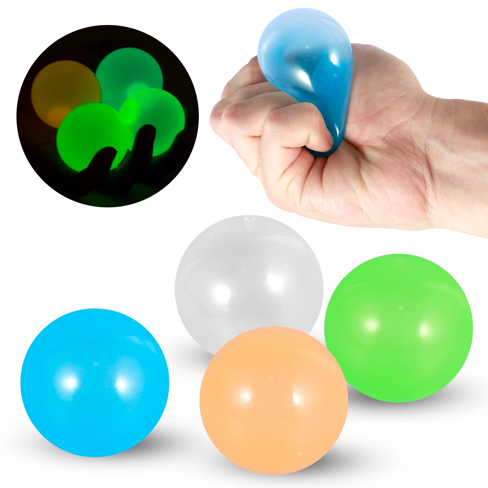 4/8/16Pcs Glow in The Dark Ceiling Balls Stress Relief Glowing Balls Luminous Sticky Sticky Wall Kids Sensory Toys children toys,glow light,glow light ball,luminous throwing ball