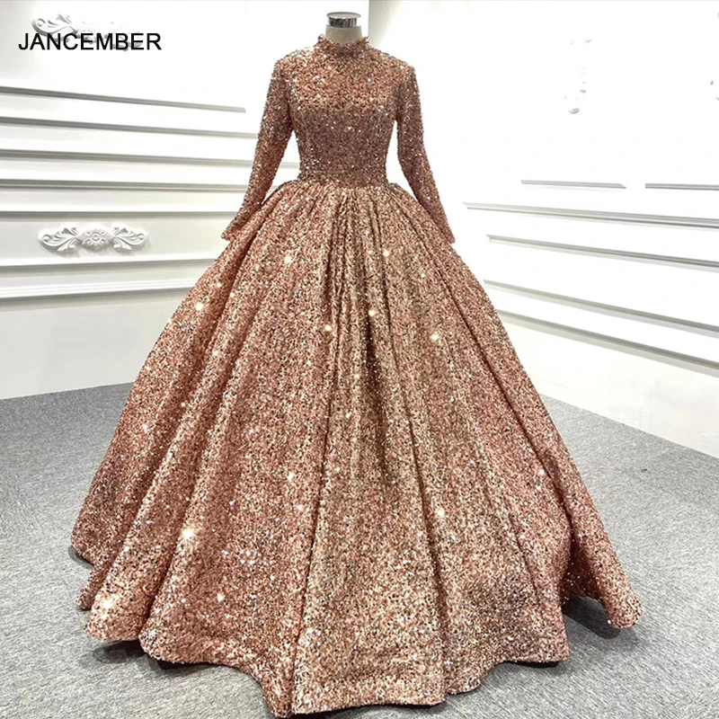 

RSM67098 Beading Mother Bride Dress Ball Gown Muslim Long Dresses For Women Wedding Even In 2022 Sequined Glitter Dress mariage