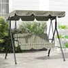 3-Seat Outdoor Patio Swing W/ Canopy & Cushion, Beige & Green 5