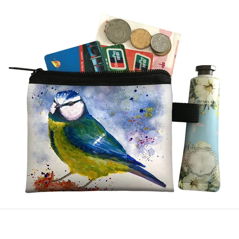 Cute Birds Goldfinch / Blue Marsh Tit Print Coin Purse Coal Tit Women Wallet ID Credit Card Key Earphones Holder Money Coin Bags