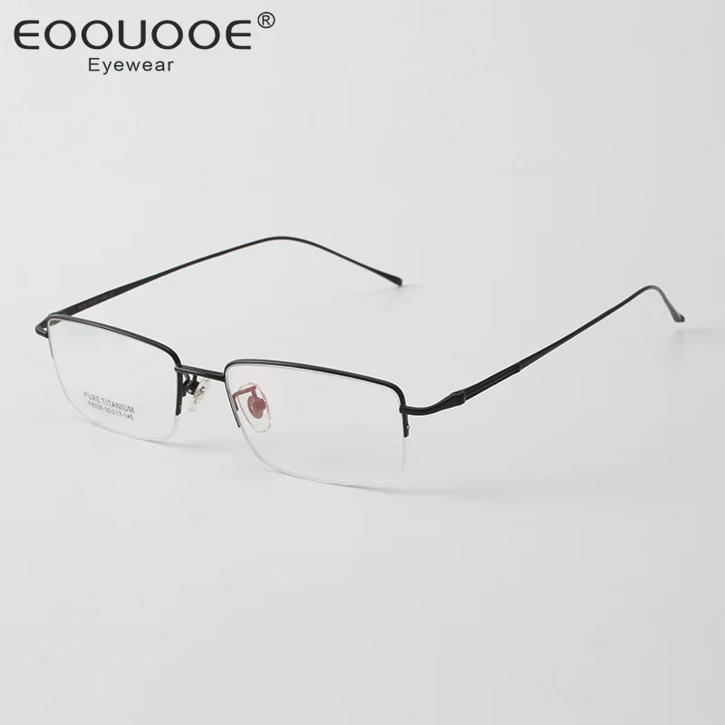 

52mm Men's Titanium Frame Half Square Eyeglasses Myopia Hyperopia Gray Black Gold Silver Eyewear Lenses Reading Glasses