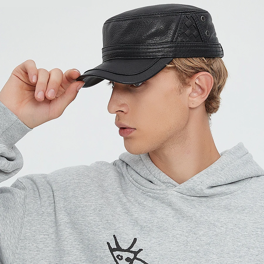 

Повседневная шапка из овечьей кожи для мужчин среднего возраста, мужская осенне-зимняя шапка с плоским верхом из искусственной кожи