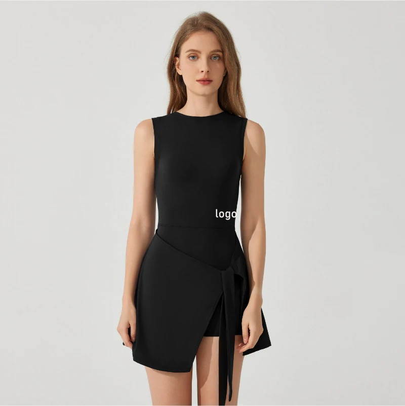 Yoga Bodysuit Tennis Skirt Sports Jumpsuit Shorts Tight Fitting Fitness Bodysuit Cross Tie Straps Dance