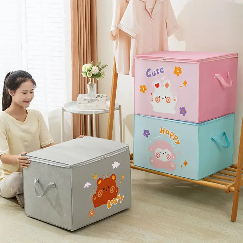 Folding Storage Basket Linen Storage Fabric Wardrobe Office Bedroom Closet Toys Laundry Basket With Handle Storage Organizer new 2
