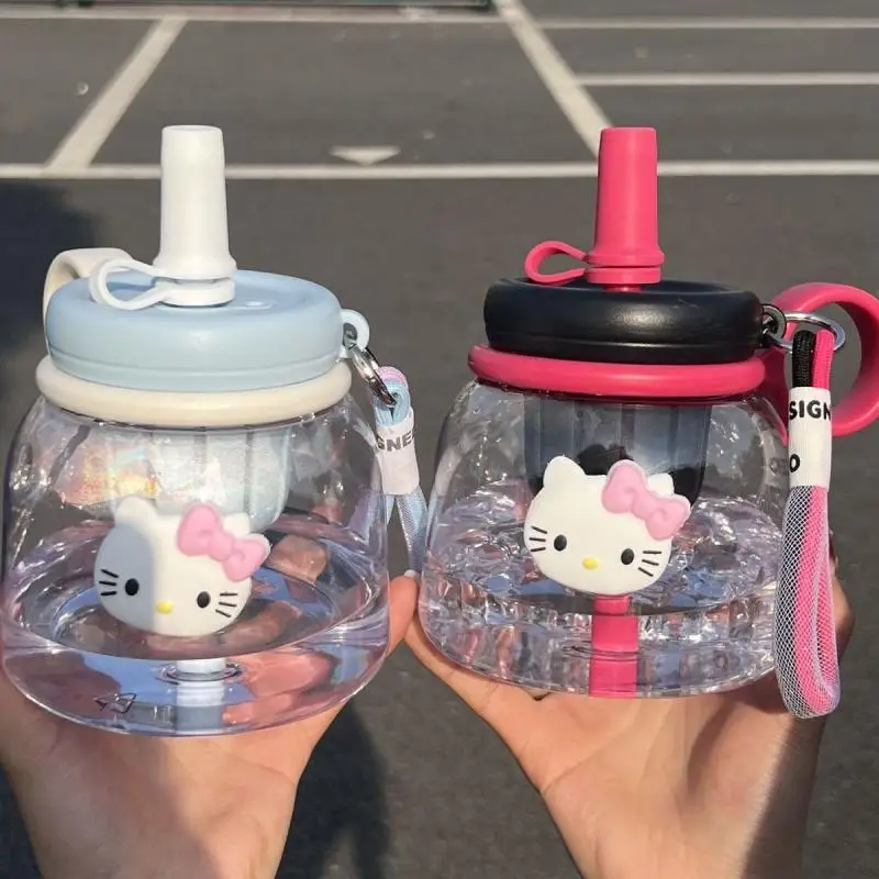 

1000Ml Cartoon Sanrioed Animation Hello Kittys Water Cup Ins Girly Heart Kawaii Summer Large Capacity Straw Big Belly Cup Gifts