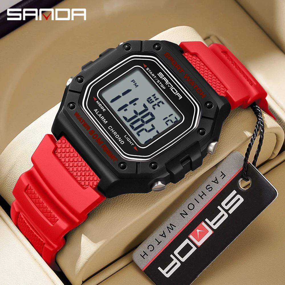 SANDA Fashion Men's Rectangular Waterproof LED Sports Watch