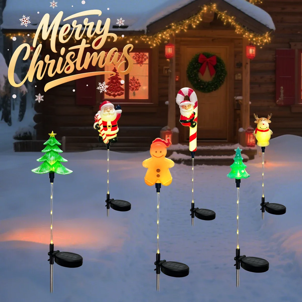Christmas Solar Garden Santa Claus Elk Xmas Tree Stake Lights with 8 Lighting Modes For Outdoor Holiday Lawn Christmas Decor