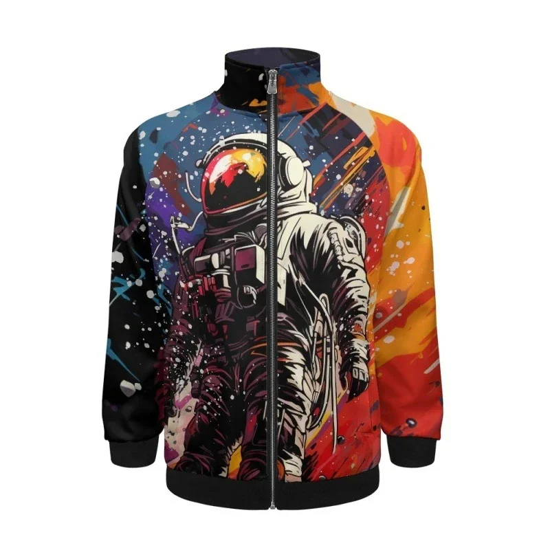 Chaqueta con cremallera y estampado 3D de astronauta para hombre, chaqueta holgada informal de manga larga con estampado de lobo colorido, abrigo para niños de calle