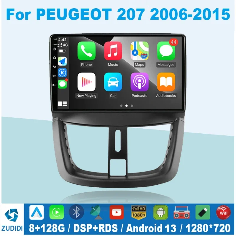 

8G+128G Car Radio For Peugeot 207 207CC 2006 - 2015 Android autoradio CarPlay Android Auto GPS Navigation No 2 din 2din DVD