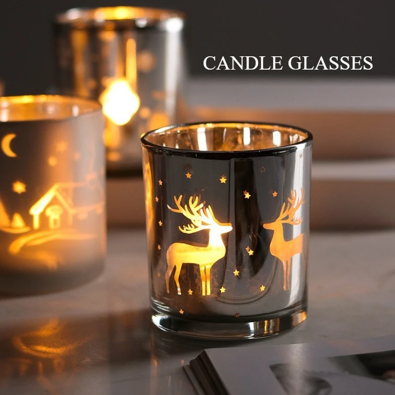 クリスマスガラスキャンドルホルダー、空のカップ、スノーフレークバー