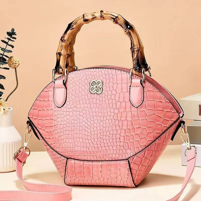Crossbody Bag Crocodile Pattern Creative Shell Shaped Shoulder Retro Bamboo Joint Handle Women Office