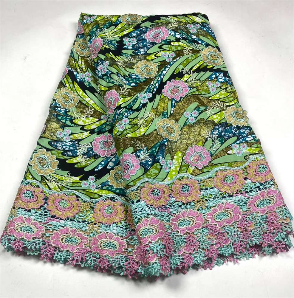 New High Quality Wax Guipure Embroidery African Wax Lace Fabric 2026 Blue French Ankara Lace For Women Ankara For Sew 5
