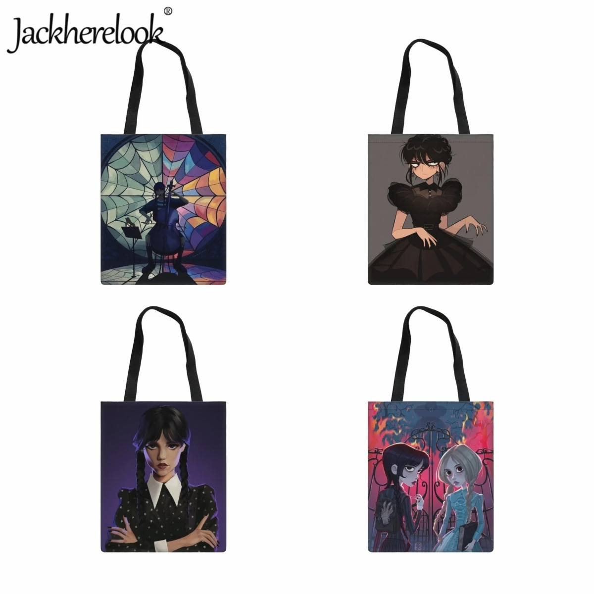 

Jackherelook Large Capacity Shoulder Bag for Women Classic Daily Casual Canvas Bag Hot Wednesday Adams Print Travel Party Tote
