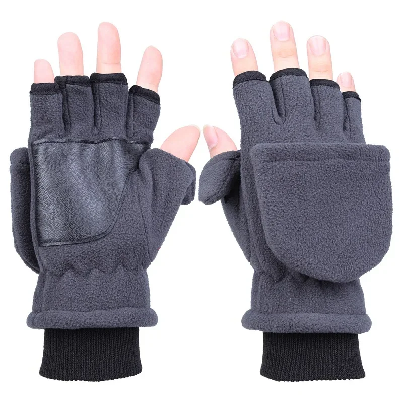 Fingerless Fishing Gloves with Cover Men Women Fleece Winter Warm Exposed  Finger Mittens Knitted Non-Slip Half Finger Gloves