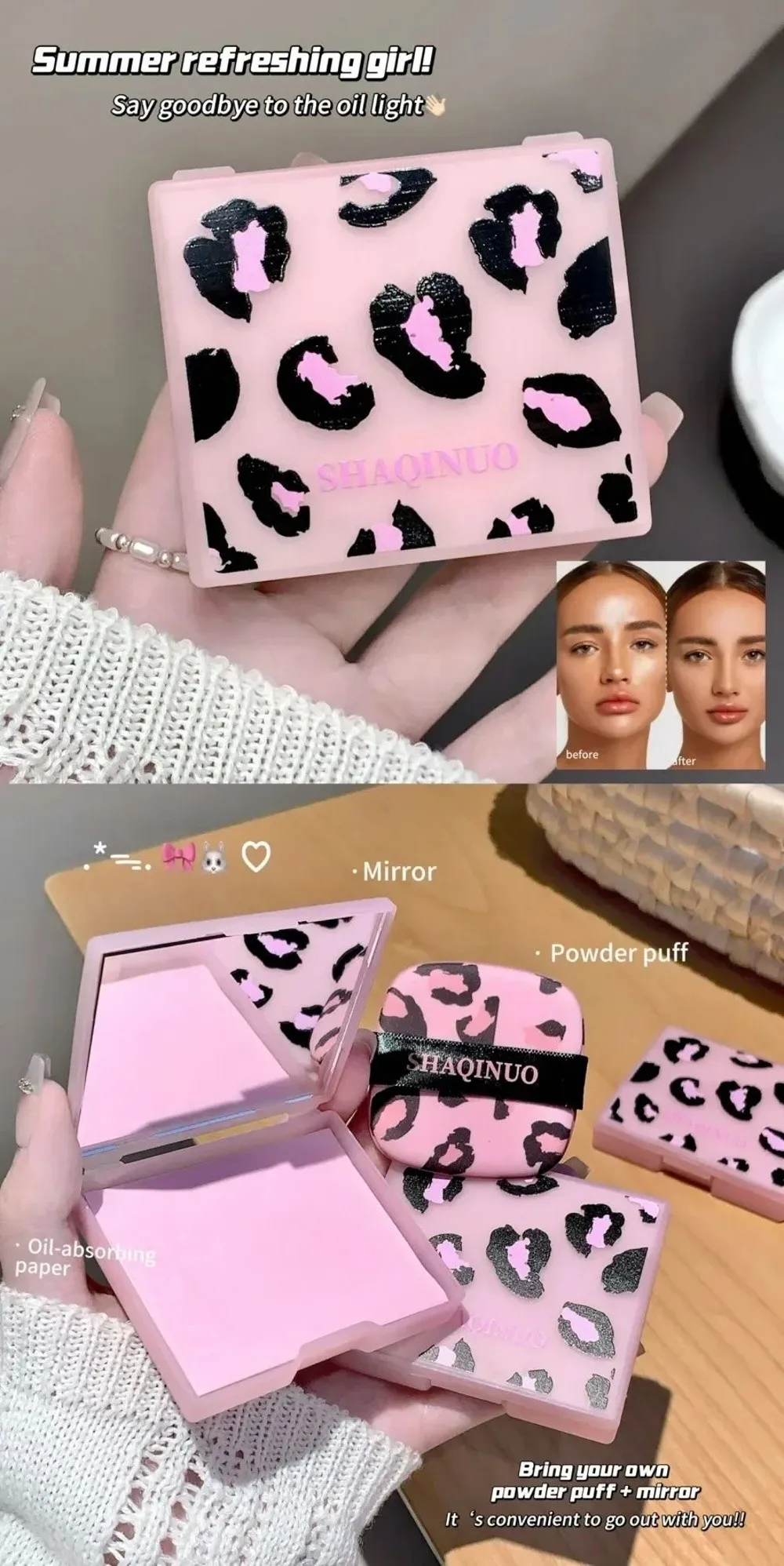 Facial Oil Blotting Paper Sheets With Mirror And Storage Box_voghion.com