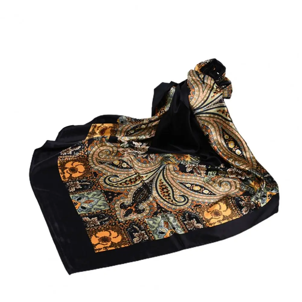 Large Cashew Flower Printed Hair Scarf Sunscreen Imitation Silk Square Smooth Retro Scarf Outdoor Women's Turban Hair