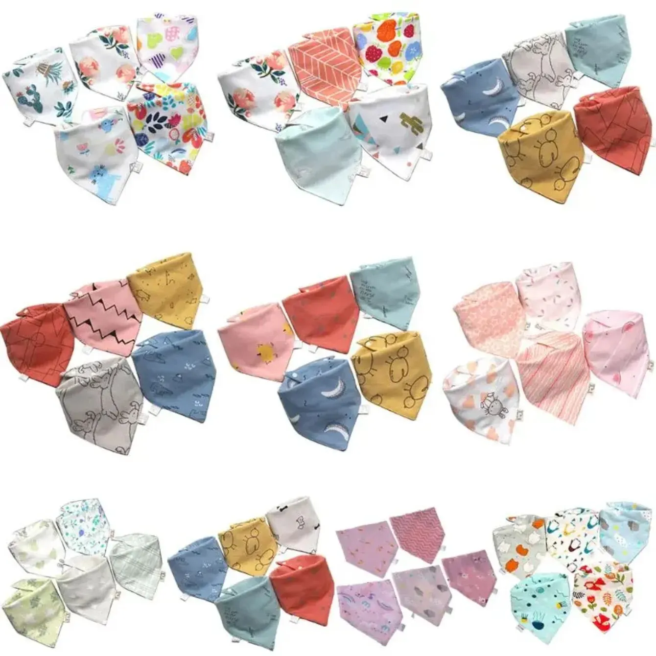 Baby Bib 5pcs Baby Bibs Scarf Headscarf Bandana Triangle Towel Bibs Drip Towel Pretty Colourful Cartoon Printing Designs