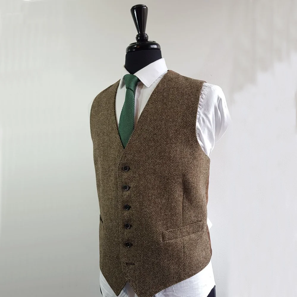 Casual Man Vest Vintage Men Men's Suit Vest Herringbone Pattern Single Breasted Male Clothes Suits Social Men's Vests Formal