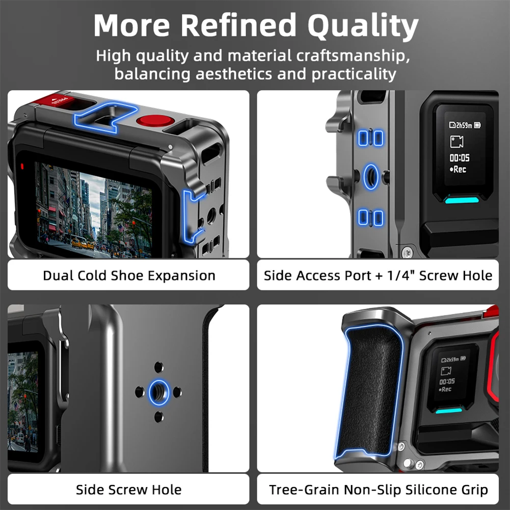 For Insta360 Ace Pro/2 Metal Camera Grip Mount Anti-Fall Sports Camera Protective Case Detachable Street Photo Vlog Accessories