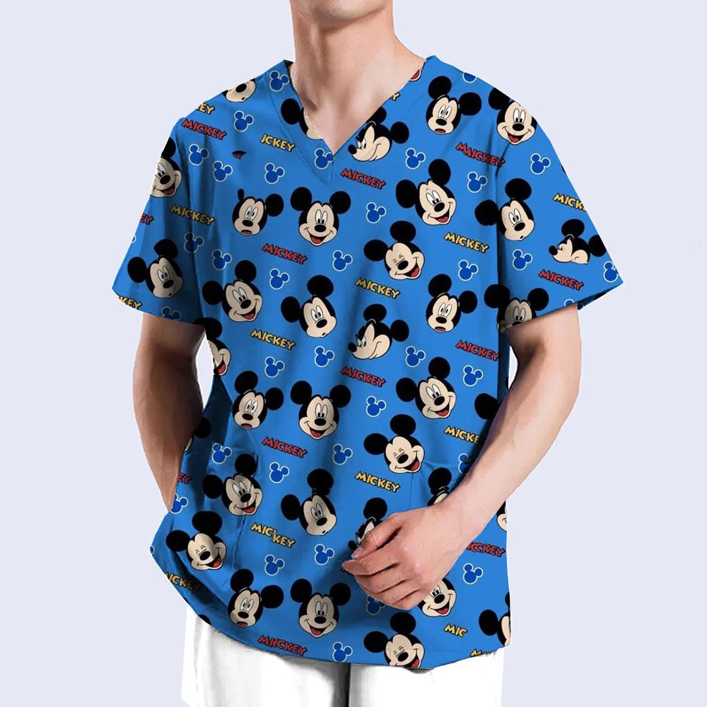 thumbnail image 1 of Uniformes médicos de enfermera con estampado de Mickey Mouse de Disney, cuello en V, manga corta, bolsillo, ropa de trabajo, uniformes médicos, accesorios, 1 of 4