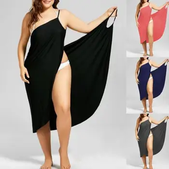 Summer Beach Sexy Women Solid Color Wrap Dress Sun Protection Bikini Cover Up Sarongs Female Bathing Suit Swimwears 1