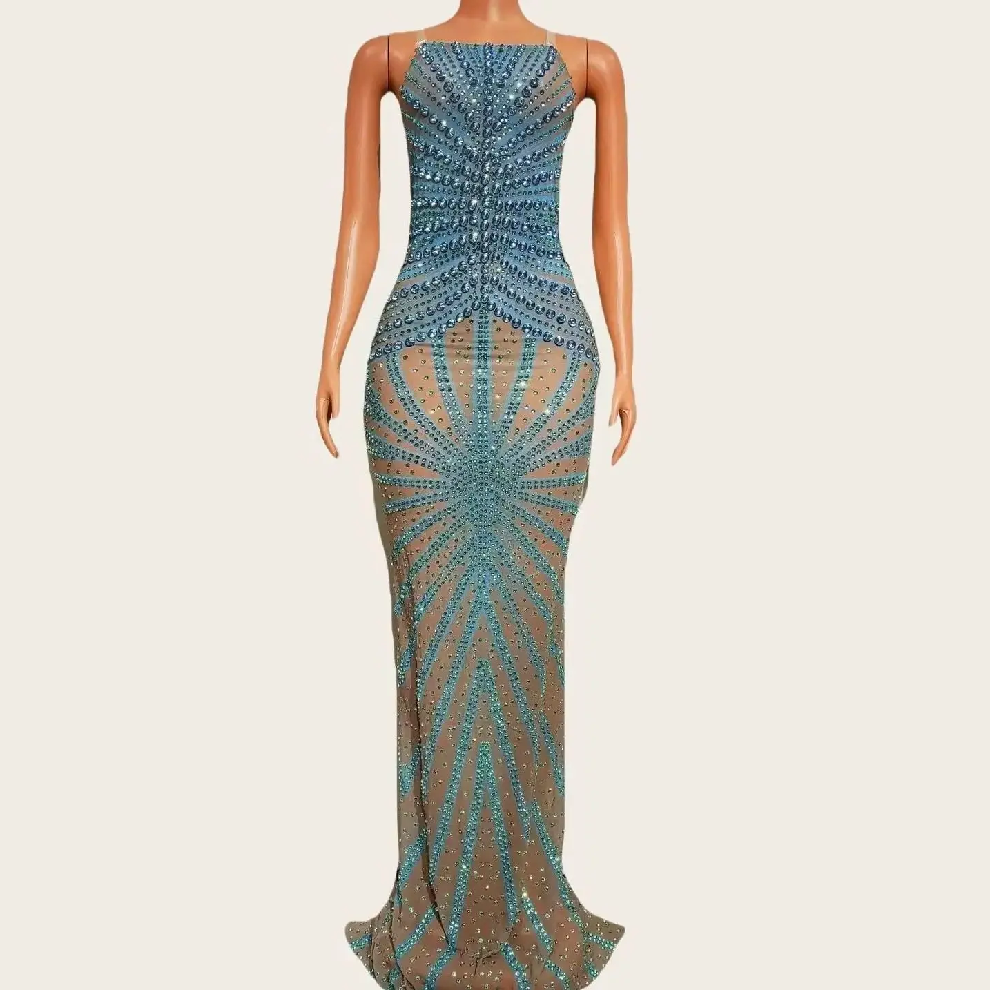 Hexi Blue Sparkly Crystals See Through Mesh Long Dress Nightclub Party Sexy  Elegant Evening Dress Luxury Prom Dress Ball Gown - AliExpress 200000345