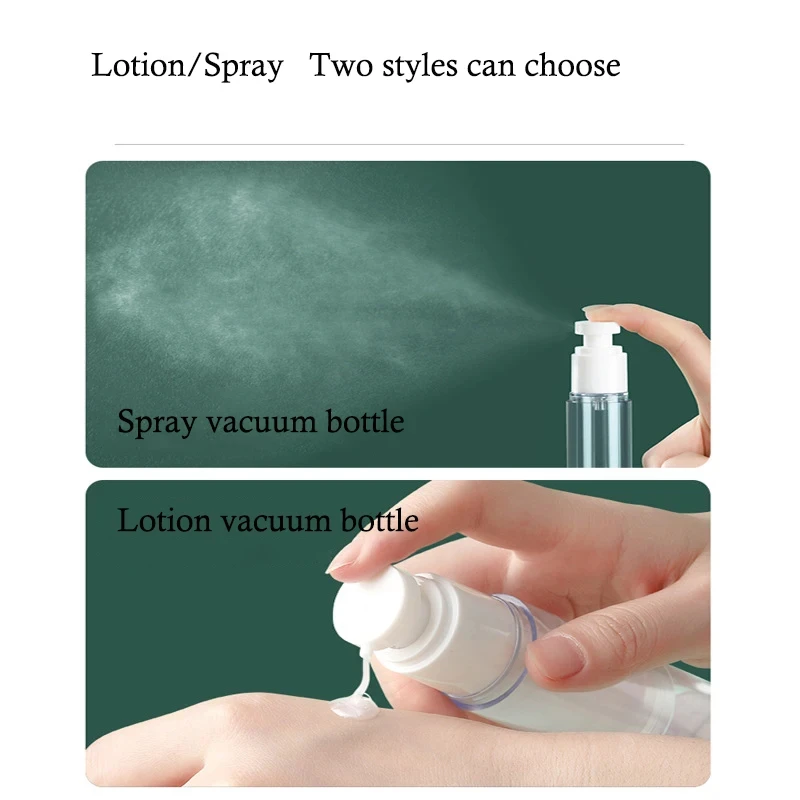 Portablere Empty Lotion / Spray Airless Vacuum Refillable Bottles Woman 15-100ML Travel Bottle Pump Toiletry Cosmetic Container 6