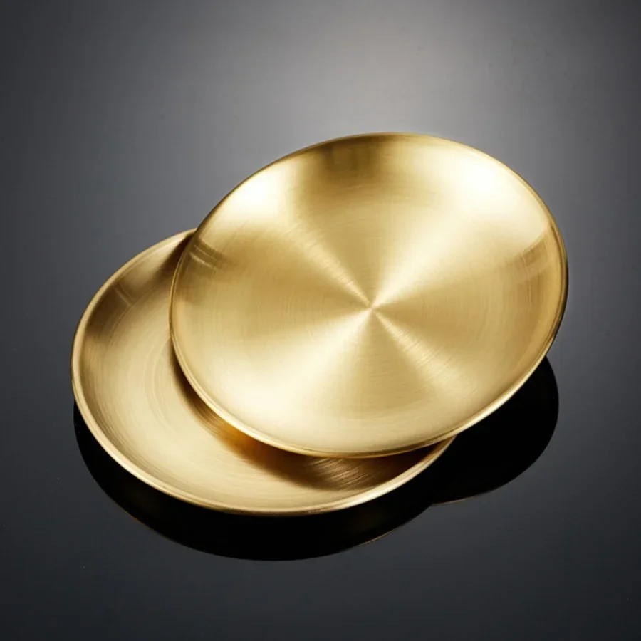 6pcs plates with storage rack Stainless steel restaurant snack plate Cake fries plate Gold tray