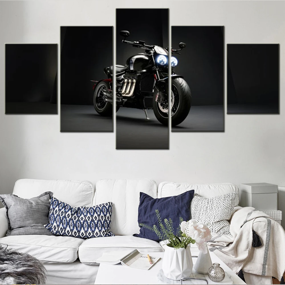 

Unframed 5 Panel Dark Triumph Rocket 3 TFC Motorcycle Canvas HD Posters Wall Art Picture Paintings for Living Room Home Decor