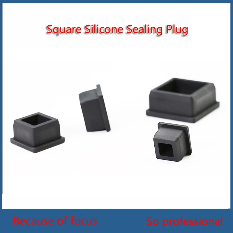 17.6-42.6mmBlack Square With Hole Silicone Rubber End Cap T-Plug Tube Box Part Insert Sealing Plug Square Tube Shielding Plug