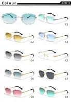 HBK Vintage lunettes de soleil sans cadre hommes luxe vague coupe métal lunettes de soleil pour femmes voyage Shopping nuances lunettes UV400 4