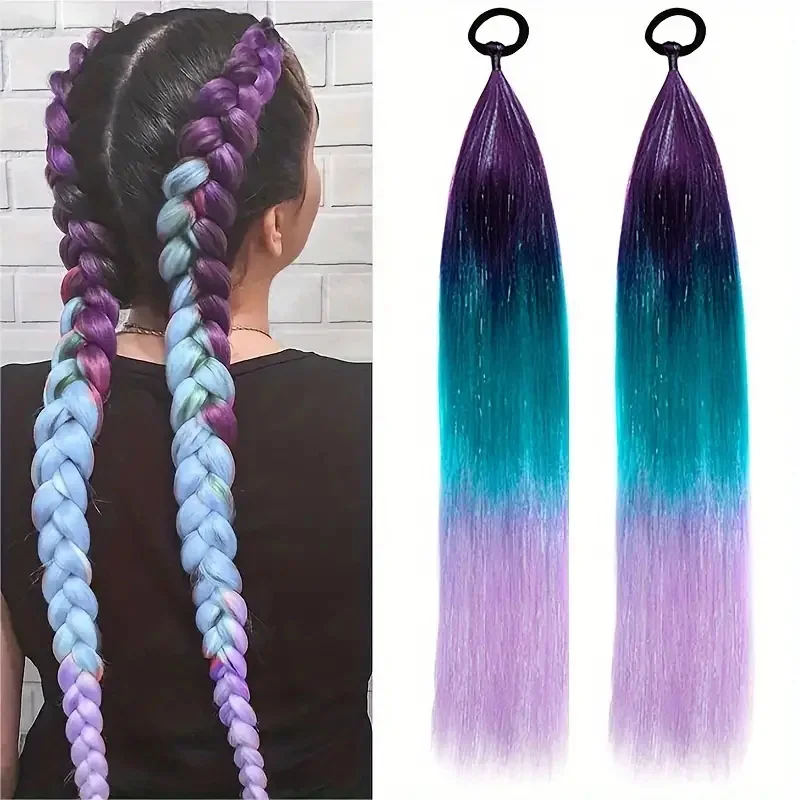 

Synthetic Colored Braiding Hair Ponytail Ombre Straight Braiding Hair Mixed Hair Tinsel Hair Extensions for Girls DIY 24 Inch