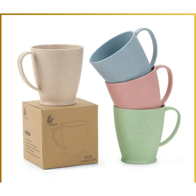 Creative Wheat Straw Children Handle Plastic Cup Home Student Baby Drink Cup Mouthwash plastic drinking cup