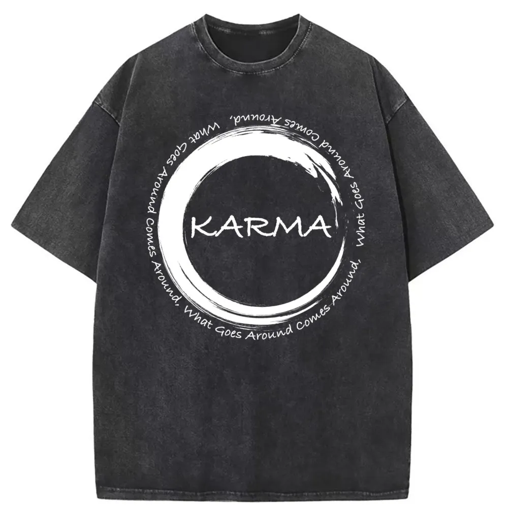 

Karma Man T-shirts What Goes Around Comes Around Unisex Long Sleeve Tee Shirt Men Retro Washed Clothing England Style Sweatshirt