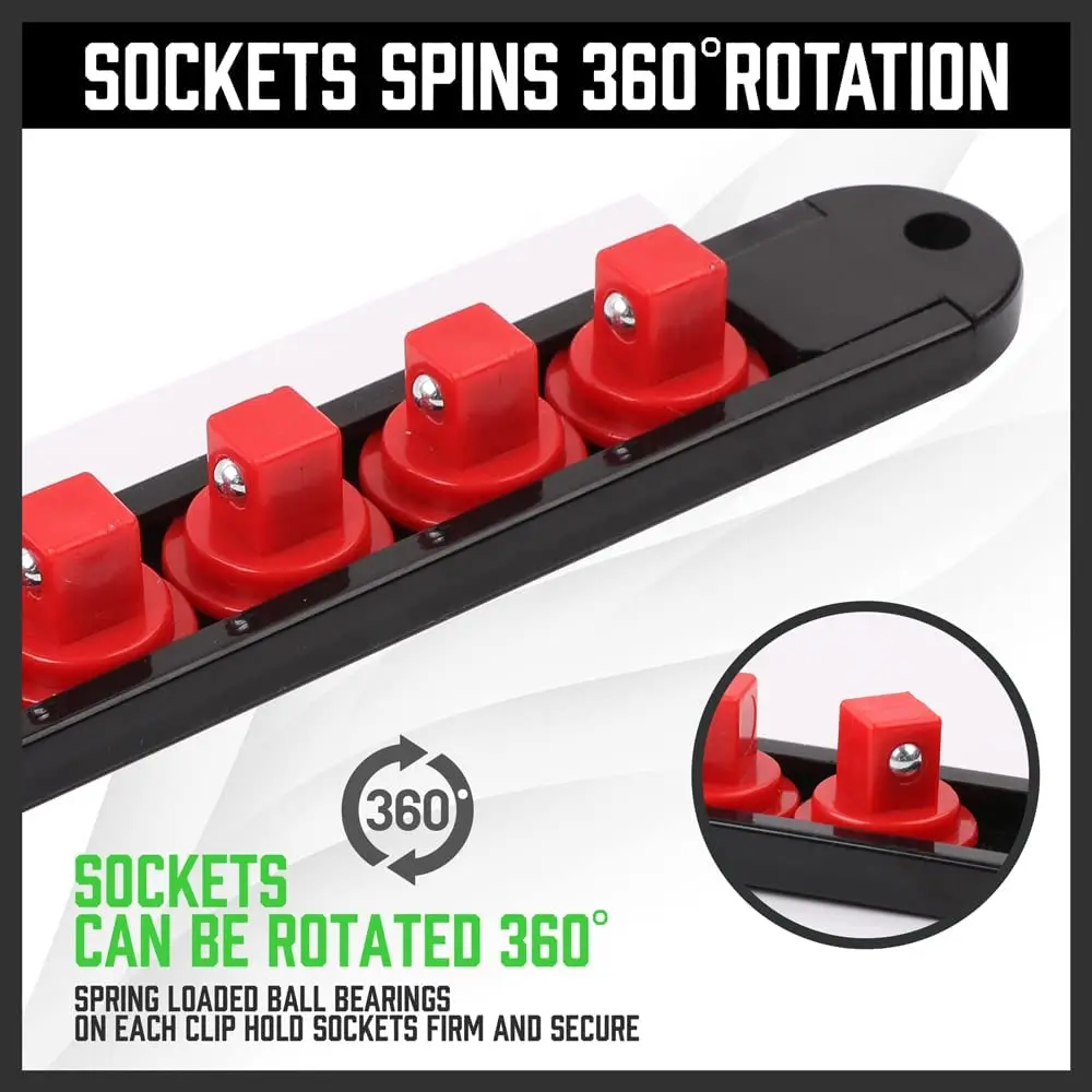 Socket Organizer 1PCS 360&deg; Swivel ABS Socket Organizer 1/4Inch 3/8Inch 1/2Inch Premium Quality Socket Clip Rail Holder socket organizer tools