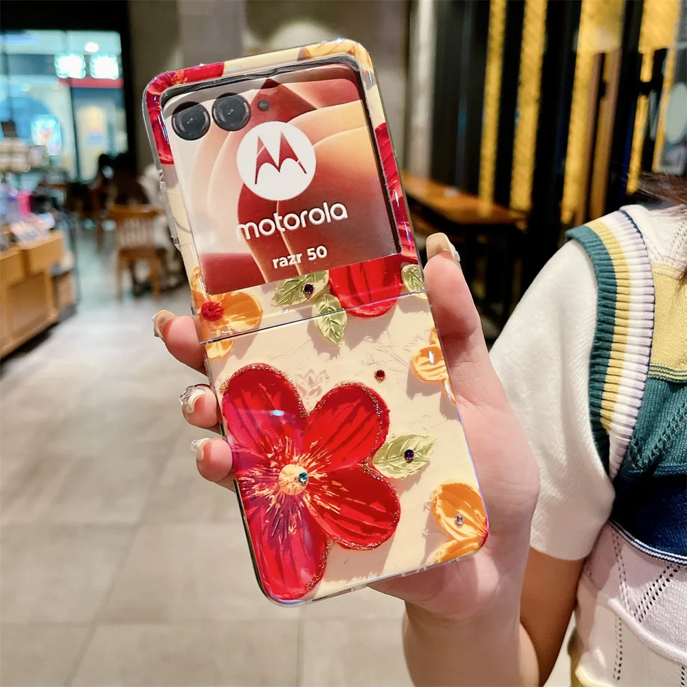 Oil Painting Flower Jewelled Protective Phone Case - Hard Shell Back Cover