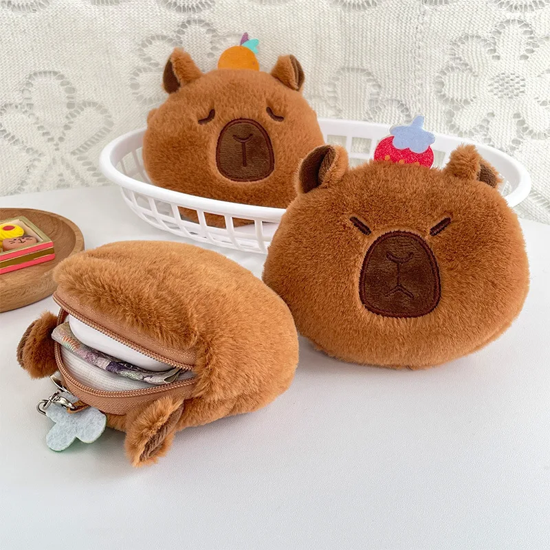 Cute Plush Capybara Coin Purse Fashion Kawaii Zipper Wallet Lipstick Bag Small Cartoon Bags Pendant Earphone Bag Gift for Girls