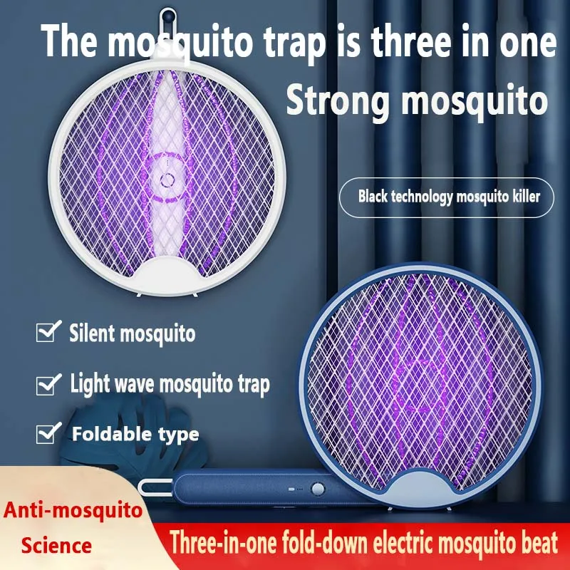 

Upgrade Foldable Electric Mosquito Swatter Wall-mountable Portable Mosquito Killer USB Rechargeable Purple Light Trap Mosquitoe