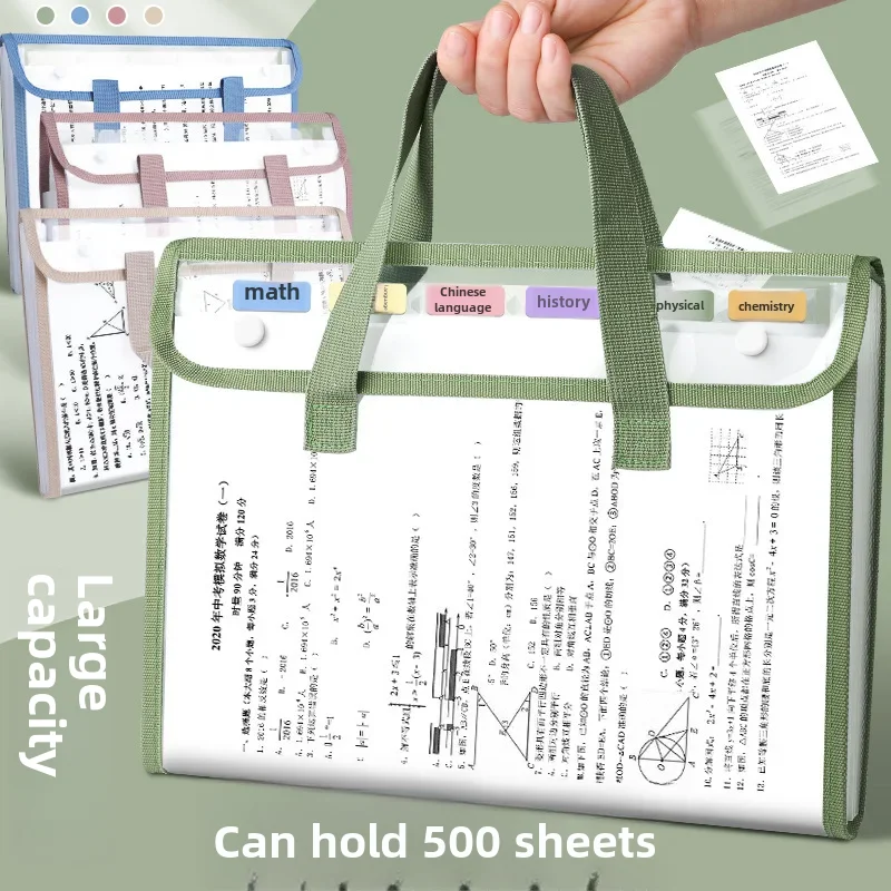 Large Capacity 13-grids Pvc Handheld Accordion File Folder Student Document Bag Exam Paper Storage Pouch Expanding Folders