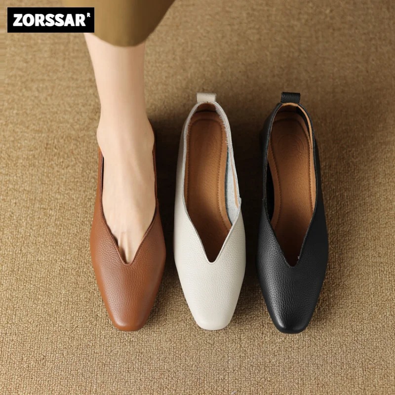 

Woman Soft Leather Pointed Shoes Women's Flat Shoes Ballet Shoes Solid Color Shoes Zapatos De Mujer Moccasin Large Size 42