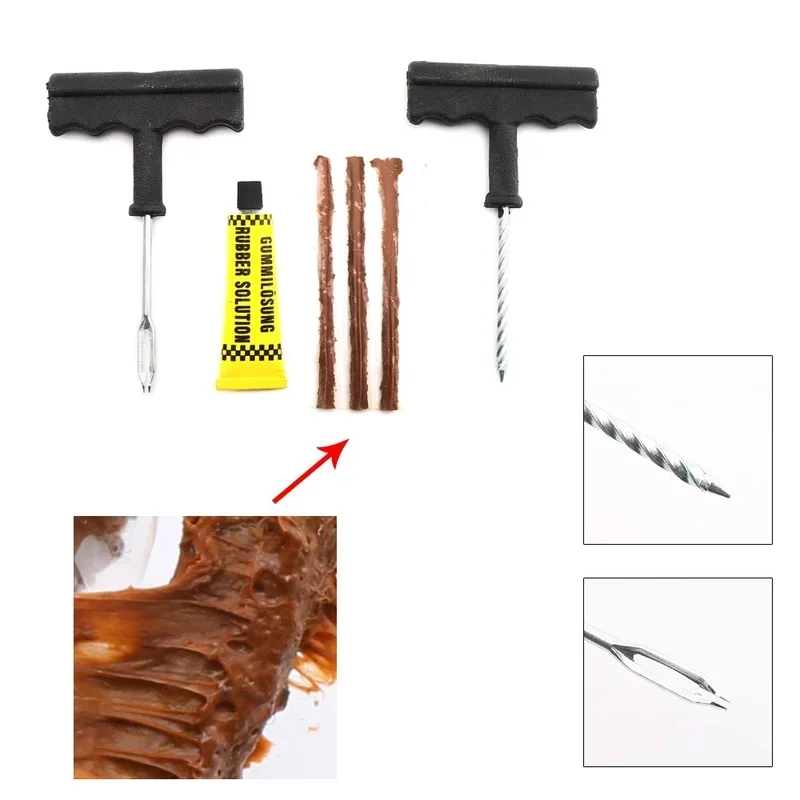 Car Tire Repair Tools Kit Rubber Strips Tubeless Tyre Puncture Studding Plug Set For Truck Motorcycle
